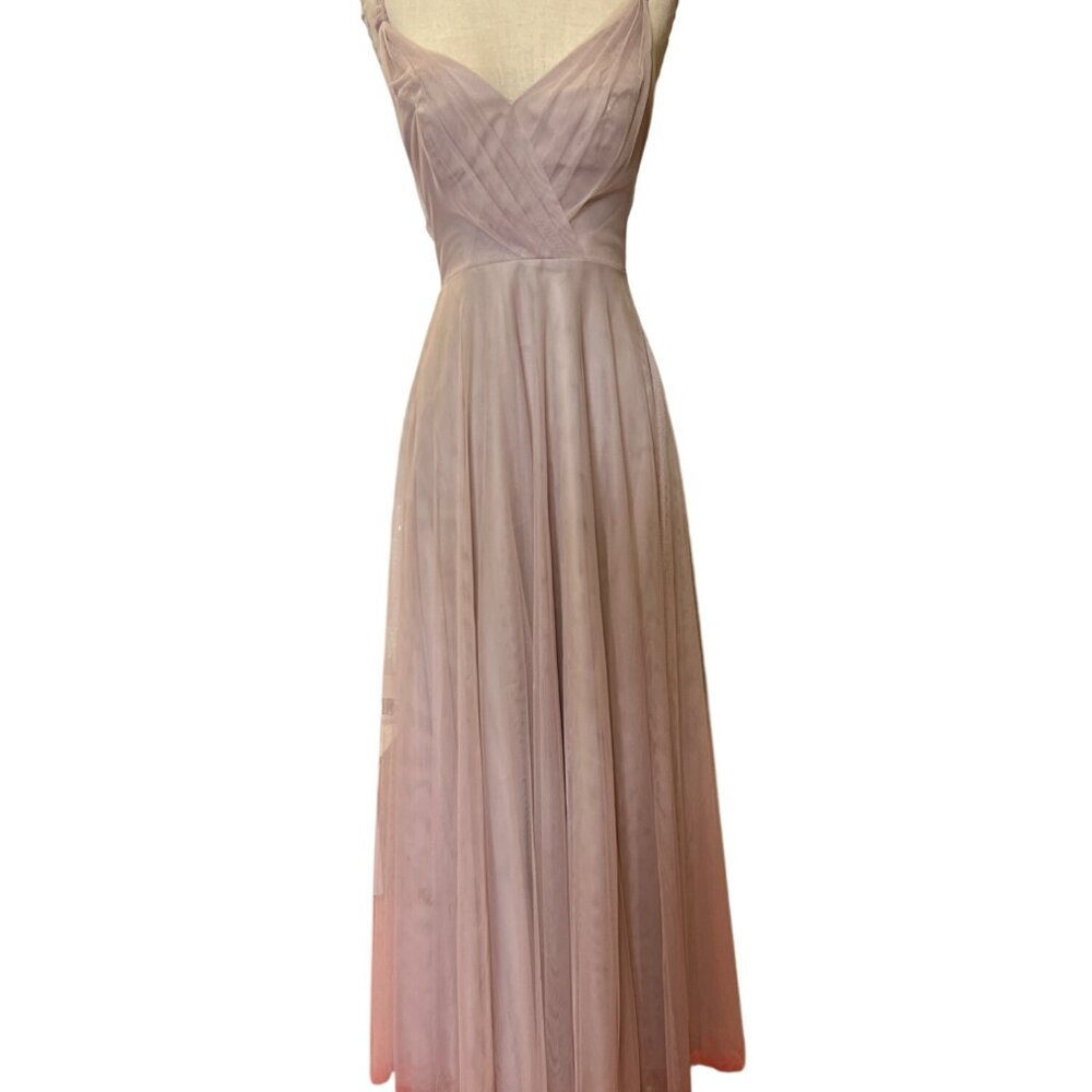 Vintage W too Womens Long Draped Tulle Evening Gown In Dusty Pink With Spaghetti